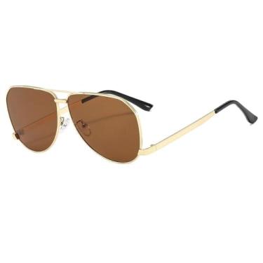 Imagem de HPIRME Óculos de sol de armação grande de metal, feminino, fashion, tamanho grande, masculino, luxo (GoldTea)