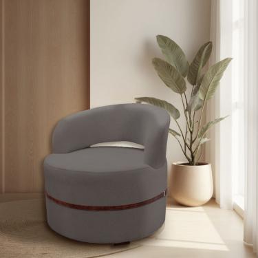 Imagem de Poltrona Decorativa Luana Estofada para Sala Linho Grafite