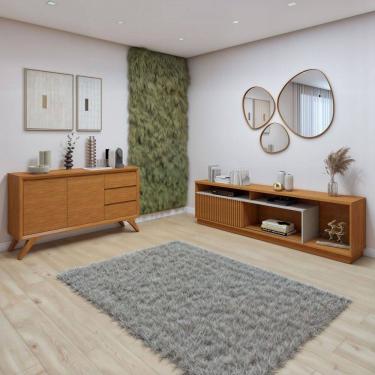 Imagem de Sala de Estar Completa Granada Piazza 3 Portas 3 Gavetas 100% Mdf Naturalle/Off White - Mavaular