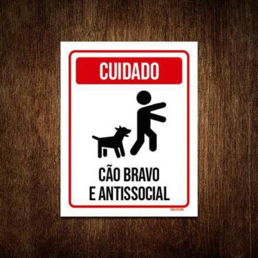 Imagem de Kit 5 Placas Cuidado Cão Bravo E Antissocial
