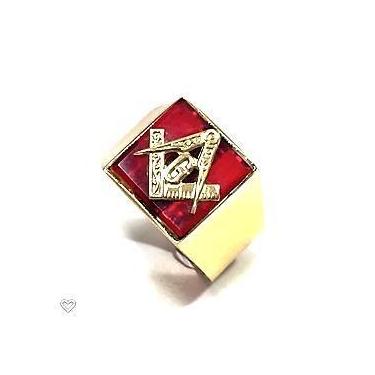 Imagem de Anel Maçom Quadrado com Pedra Preta Rubi Ouro 18k G Triangulo Maçonari