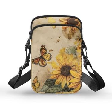 Imagem de YECARYPOD Pequena bolsa tiracolo para telefone feminina mini bolsa transversal para celular bolsa de ombro mini carteira sobre alça de ombro, Girassol borboleta 2, One Size