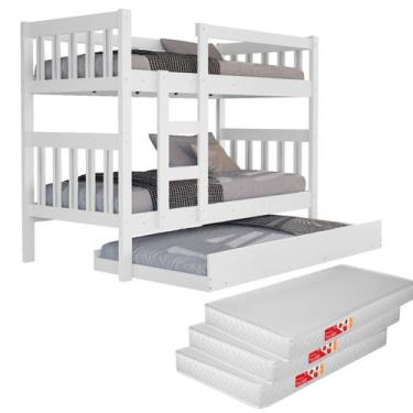 Imagem de Beliche em MDF com 3 Colchões e Cama Auxiliar - Ideal para Quarto Comp