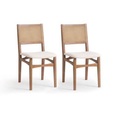 Imagem de Conjunto com 2 Cadeiras Serena com Tela Nogueira Algodão Bege Claro e Marrom