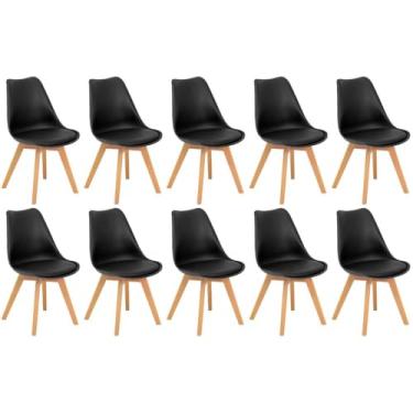 Imagem de Conjunto 10 Cadeiras de Jantar Eames Wood Leda Design Estofada - Preto