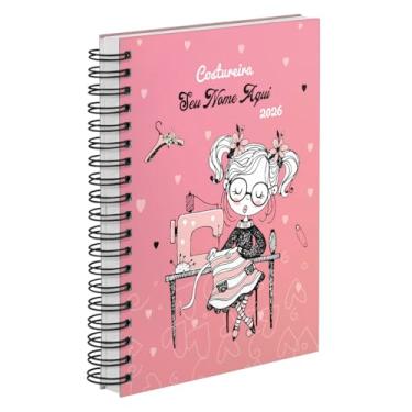 Imagem de Agenda Comercial 2026 Personalizada Capa Dura Costureira Love Rosa