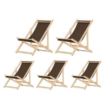 Imagem de Kit 5 Cadeiras Espreguiçadeira Preguiçosa Dobrávl Sem Braço Natural - 