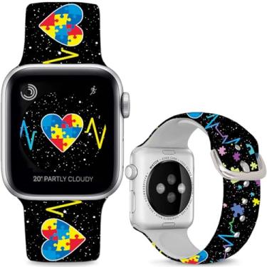Imagem de Hepsun Pulseira de silicone macio Love Wave compatível com Apple Watch séries 10, 9, 8, 7, 6, 5, 4, 3, 2 e 1, Ultra 2 /SE de 42 mm (série 3 2 1) de 45 mm, 46 mm e 49 mm.
