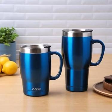 Imagem de Caneca Térmica Parede Dupla em Aço Inox Azul 750ml com Canudo - Estilo Casual