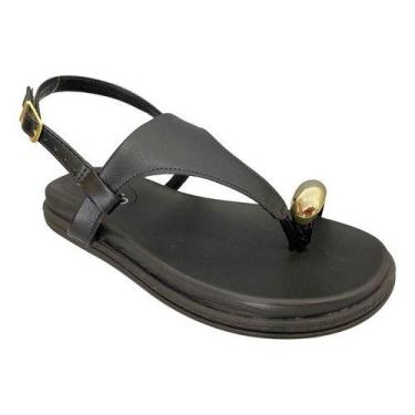 Imagem de Sandália Feminina Beira Rio Rasteira Dedo Conforto Ring Toe, Preto, 36