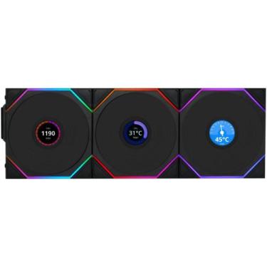 Imagem de Kit 3 fan 120mm lian li uni fan tl wireless lcd argb preto 12tllcd1w3b