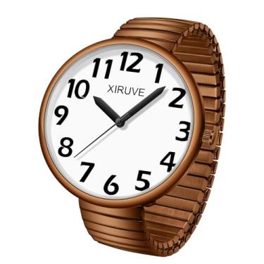 Imagem de XIRUVE Relógio feminino masculino supergrande, mostrador fácil de ler, pulseira elástica de aço inoxidável, Marrom