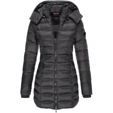 Imagem de Jaquetas Femininas De Cor Sólida Poliéster De Comprimento Médio Slim Fit Casacos De Inverno Jaquetas Puffer Ao Ar Livre