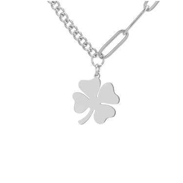 Imagem de EUEAVAN Colar de trevo de quatro folhas, pingente de trevo da sorte, joia da amizade, acessórios para o dia de São Patrício, presente irlandês para mulheres, Medium, Aço inoxidável, Sem Pedra Preciosa