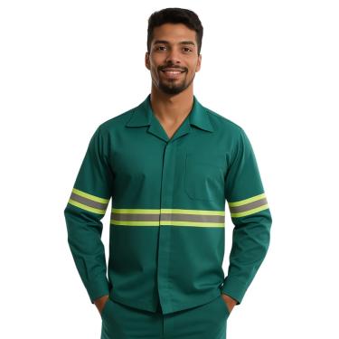 Imagem de Camisa Profissional Aberta Manga Longa Faixa Refletiva Sitel Neon Verde