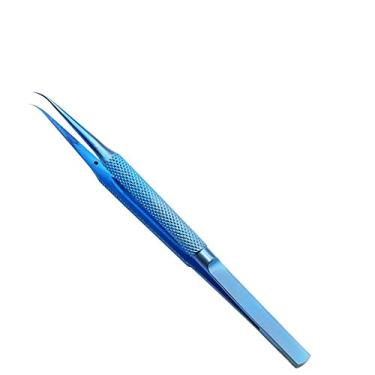 Imagem de Pinças de liga de titânio de ponta fina de 0,15 mm VIPFIX pinças antiácido antiestática para reparo de solda de placa mãe de telefone sob microscópio, TB-11 Curved Tweezers, Azul