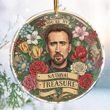 Imagem de Decorações de Natal – Impressão dupla face acrílica de 9 cm (You're My National Treasure 2 - Nicolas Cage Picolas Cage Flor Xmas Hilarious Adult Naughty Funny)
