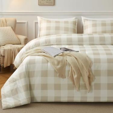 Imagem de Andency Conjunto de edredom quadriculado tamanho Queen (227 x 238 cm), 3 peças (1 edredom quadriculado e 2 fronhas), edredom alternativo de microfibra leve para o verão