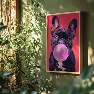 Imagem de Quadro Decorativo Bulldog Francês Com Moldura Cachorro Bulldog Francês Fofo Pop Art Divertido Rosa Quarto Infantil Sala Pet Moderno Descolado
