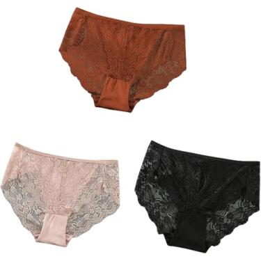 Imagem de Roupa Interior Feminina 3 Pcs Plus Size Lace Lingerie Calcinha Cintura Alta Mulheres Roupa Interior Floral Lingerie Macia Cuecas Femininas, S30-8 3pcs, S 40-55kg