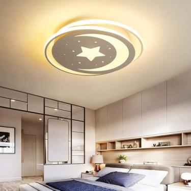 Imagem de Quarto Infantil Moderno Lustre Embutido Luz De Teto Com Forma De Estrela Da Lua Moderno Led Acrílico Perto Do Teto Luminária Para Quarto Infantil Quarto De Meninos E Meninas, Warm Light, 19.5''