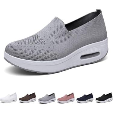 Imagem de Tênis Ortopédicos Femininos, Almofada De Ar Slip On Walking Shoes, Tênis De Plataforma Confortável Casual Mesh Up Stretch, Corrida De Verão Leve E Respirável, White, 6.5 UK