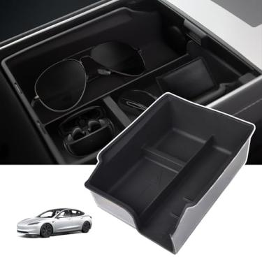 Imagem de CNSPEED Bandeja organizadora de caixa de armazenamento de braço compatível com Tesla Model Y/Model 3 2021-2023, bandeja organizadora de console pode ser armazenada moeda, óculos de sol e acessórios