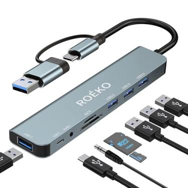 Imagem de Hub USB, adaptador multiportas USB C, divisor USB 8 em 1 com 1 USB 3.0, 3 x USB 2.0, 1 leitor de cartão USB C, SD/TF, conector de fone de ouvido de 3,5 mm, hub USB c para dispositivos MacBook