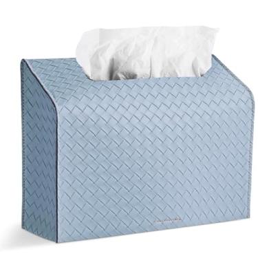 Imagem de LIZIMANDU Capa de couro para caixa de toalha de mão de papel descartável, compatível com toalha de mão de papel Kleenex (1-azul)