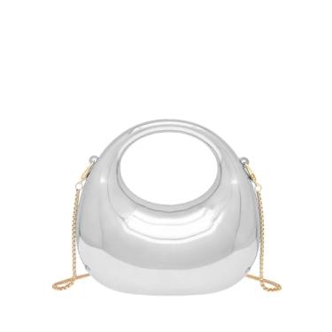 Imagem de COOLOYA Bolsa feminina de luxo de designer de acrílico mini crescente, bolsa de mão tiracolo com corrente, Prata, One Size