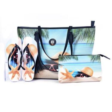 Imagem de Kit Praia Feminino Bolsa Chinelo Nécessaire  Estilo e Praticidade - LI