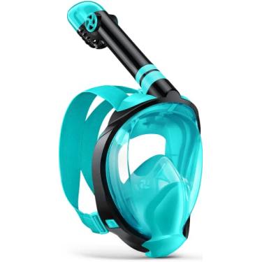 Imagem de Máscara de snorkel Zenoplige com rosto inteiro e máscara de mergulho, sistema inovador de respiração de segurança 2020, 180 máscaras de natação antivazamento antiembaçante dobráveis panorâmicas com suporte de câmera destacável para crianças adultas., Verde, Large