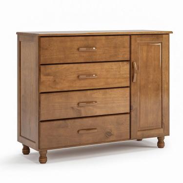 Imagem de Cômoda 4 Gavetas 1 Porta 100% Madeira Maciça Ariel