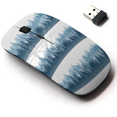 Imagem de Mouse sem fio de 2,4 G com design de padrão fofo para todos os laptops e desktops com nano receptor - paisagem de floresta enevoada