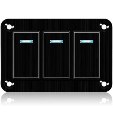 Imagem de xhtechnology Painel De Interruptores Basculantes, Alumínio 3 Vias, 12 V/24 V, Liga/Desliga, Led Azul Para Automóveis, Caminhões, Motocicletas, Jipes, Trailers, Utv