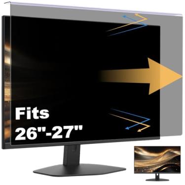 Imagem de Protetor de tela de privacidade para computador pendurado compatível com monitor panorâmico de mesa de 26/27 polegadas - filtro antirreflexo e luz azul - Design de pendurar para fácil colocar/desligar
