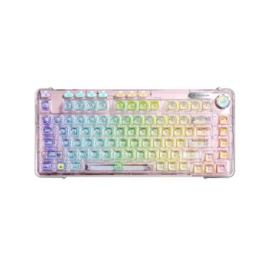 Imagem de Odpaltoy Teclado Mecânico F81 75% Transparente Forbt5.0/2.4G/Usb-C, Hot Swap Com Keycaps, Rgb Gaming Para Win/Mac, Vedação, 4000Mah (Rosa)