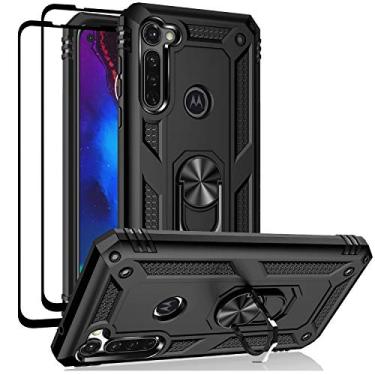 Imagem de Androgate Capa Moto G Stylus/Pro com protetores de tela de vidro temperado, suporte de anel para carro, capa à prova de choque, preta