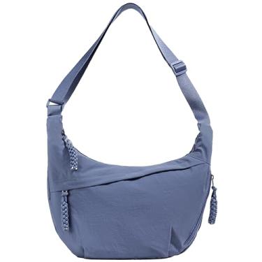 Imagem de Bolsa de ombro crescente, bolsa transversal de nylon para mulheres, bolsas Hobo de nylon, bolsa slouchy Sling Bags Dumpling Bags, Azul, 13.4 x 8.7 x 3.5 inches