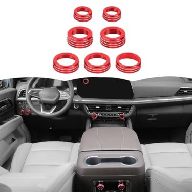 Imagem de RT-TCZ Tampa do botão do botão do interruptor do console central, capa do botão do interruptor de rádio AC, acessórios interiores para Chevrolet Chevy Tahoe 2024 2025, 7 peças (vermelho)