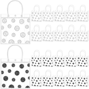 Imagem de Kosiz 24 peças de sacolas de presente de PVC transparente de vôlei com alças tema de vôlei lembrancinha de festa lanche doce sacola a granel para presentes de equipe, suprimentos de decorações de