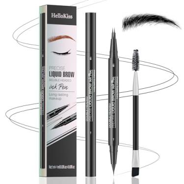 Imagem de Lápis de sobrancelha, caneta de sobrancelha com ponta de pincel duplo, delineador 2 em 1, microblading de ponta dupla, longa duração, à prova d'água, lápis de sobrancelha com pincel de sobrancelha