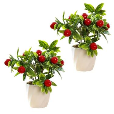 Imagem de Estink 2pcs Pequeno Fruto Bonsai Artificial Lemon Tree Mini Plantas Em Vaso Com Pote De Plástico para Home Office Desk Decor Plantas Verdes Falsas (4)