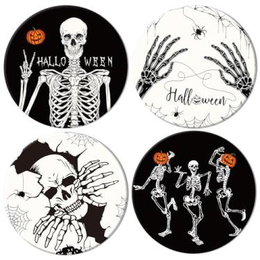 Imagem de Whaline 4 peças de porta-copos de cerâmica de Halloween Esqueleto Abóbora Porta-copos Absorvente para Caneca Copo Casa Cozinha Festa Decoração de Mesa