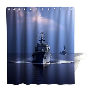 Imagem de Conjuntos de cortinas de chuveiro com tema de aeronaves militares americanas decoração de banheiro com ganchos à prova d'água lavável 182,88 x 182,88 cm azul marinho cinza