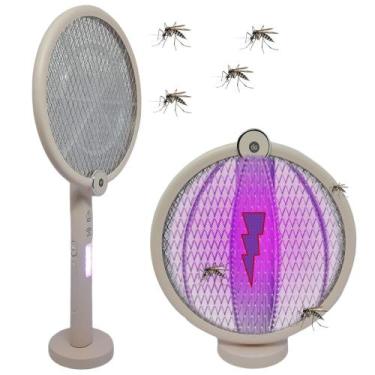 Imagem de Super Raquete Elétrica 2 em 1 Luminária Armadilha Repelente Luz Led UV