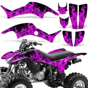 Imagem de Wolfcore Decals, Kit gráfico de quadriciclos: adesivos Quad para Honda TRX 400EX (1999-2007), com design de chamas em rosa, transforme seu passeio com adesivos legais de quadriciclo!
