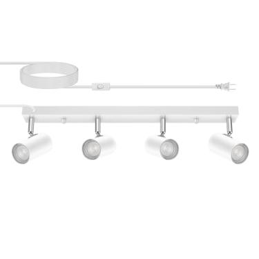 Imagem de AUQUEE Kit de iluminação de trilho de 4 luzes, holofote de teto moderno de 4 vias, branco com plugue moderno, luz de parede LED industrial para armário de cozinha, galeria, bar, corredor, sala de