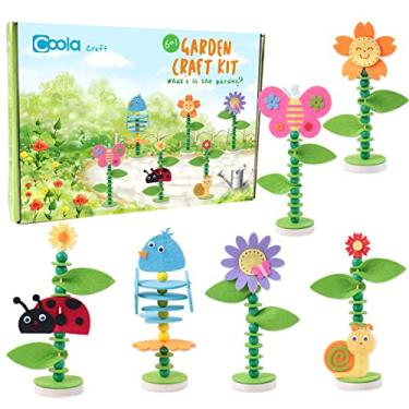Imagem de Coola Kit de artesanato de primavera para crianças – Arte e artesanato, brinquedos educativos iniciais, adequado para meninas e meninos, pacote com 6, inclui 2 flores, caracol, pássaro, borboleta