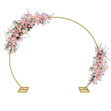 Imagem de Sywhitta Suporte de fundo de arco de metal, moldura de arco de balão para casamento, festa de aniversário, decoração de cerimônia, fácil de montar, 18 m A x 19 m L, ouro